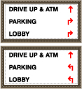 DRIVE UP & ATM w/ Right Arrow | PARKING w/ Up Right Arrow | LOBBY w/ Up Right Arrow | DRIVE UP & ATM w/ Up Arrow | PARKING w/ Up