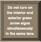 Do not turn on the interior and exterior green arrow signs simultaneously in the same lane