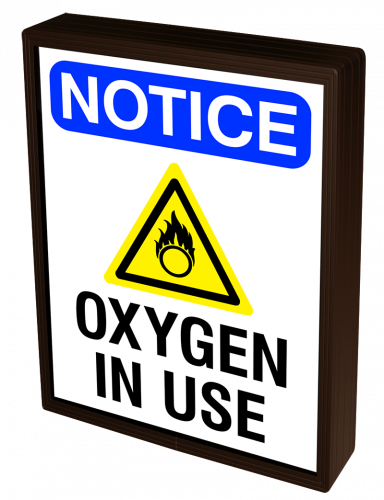 Directional Systems Product #59723 - NOTICE OXYGEN IN USE w/ Oxygen hazard symbol